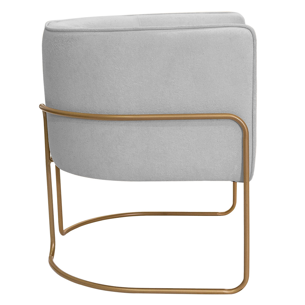Kit 02 Poltronas Decorativas Betina Base Aço Ouro Fosco Bouclé Cinza Claro - Nexta Casa