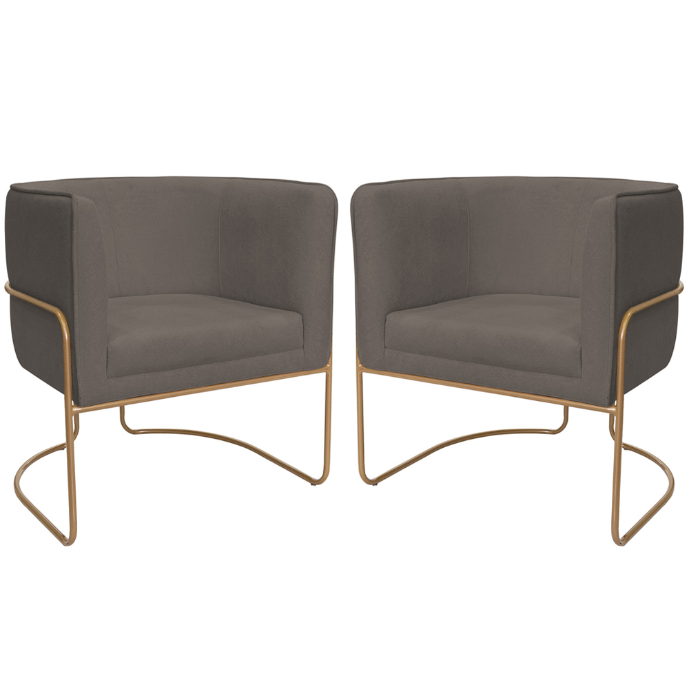 Kit 02 Poltronas Decorativas Betina Base Aço Ouro Fosco Bouclé Marrom - Nexta Casa