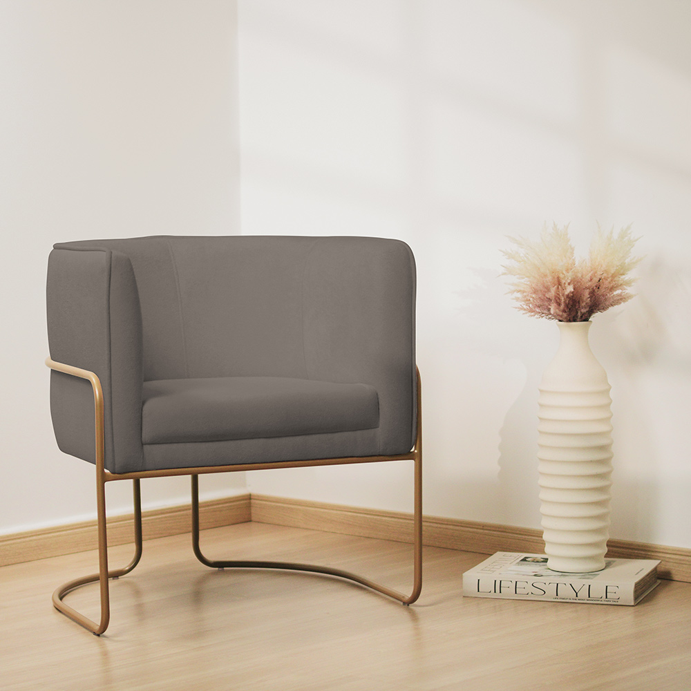 Kit 02 Poltronas Decorativas Betina Base Aço Ouro Fosco Bouclé Marrom - Nexta Casa