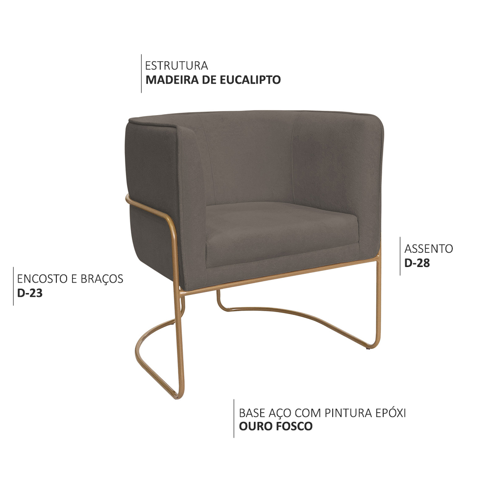 Kit 02 Poltronas Decorativas Betina Base Aço Ouro Fosco Bouclé Marrom - Nexta Casa