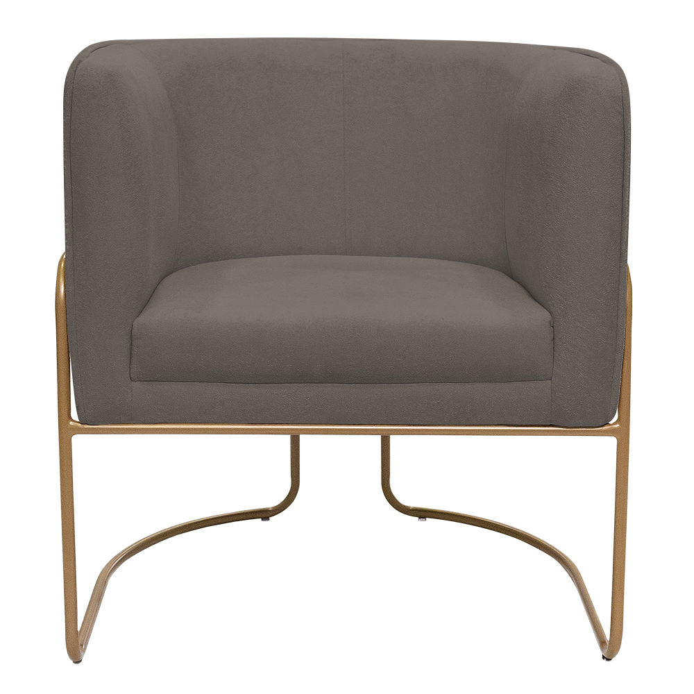 Kit 02 Poltronas Decorativas Betina Base Aço Ouro Fosco Bouclé Marrom - Nexta Casa