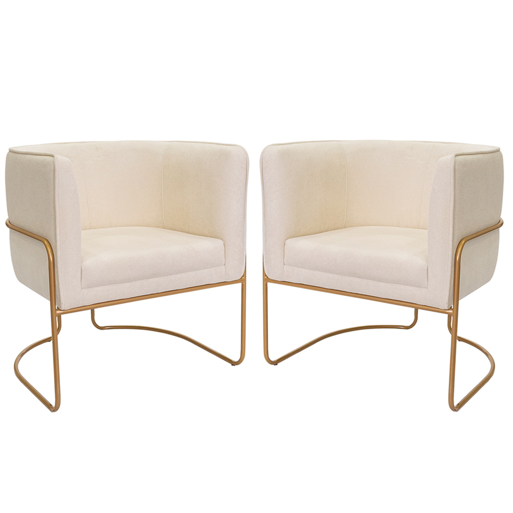 Kit 02 Poltronas Decorativas Betina Base Aço Ouro Fosco Bouclé Off White - Nexta Casa