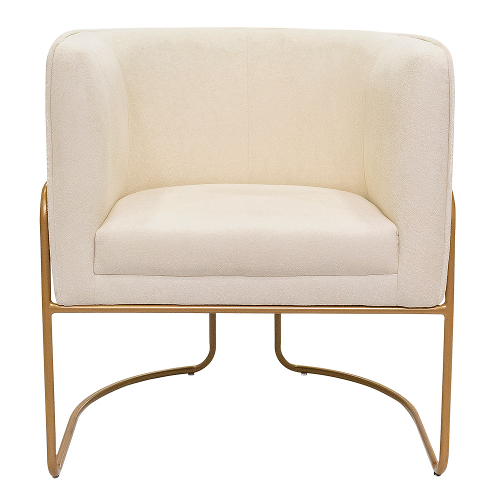 Kit 02 Poltronas Decorativas Betina Base Aço Ouro Fosco Bouclé Off White - Nexta Casa