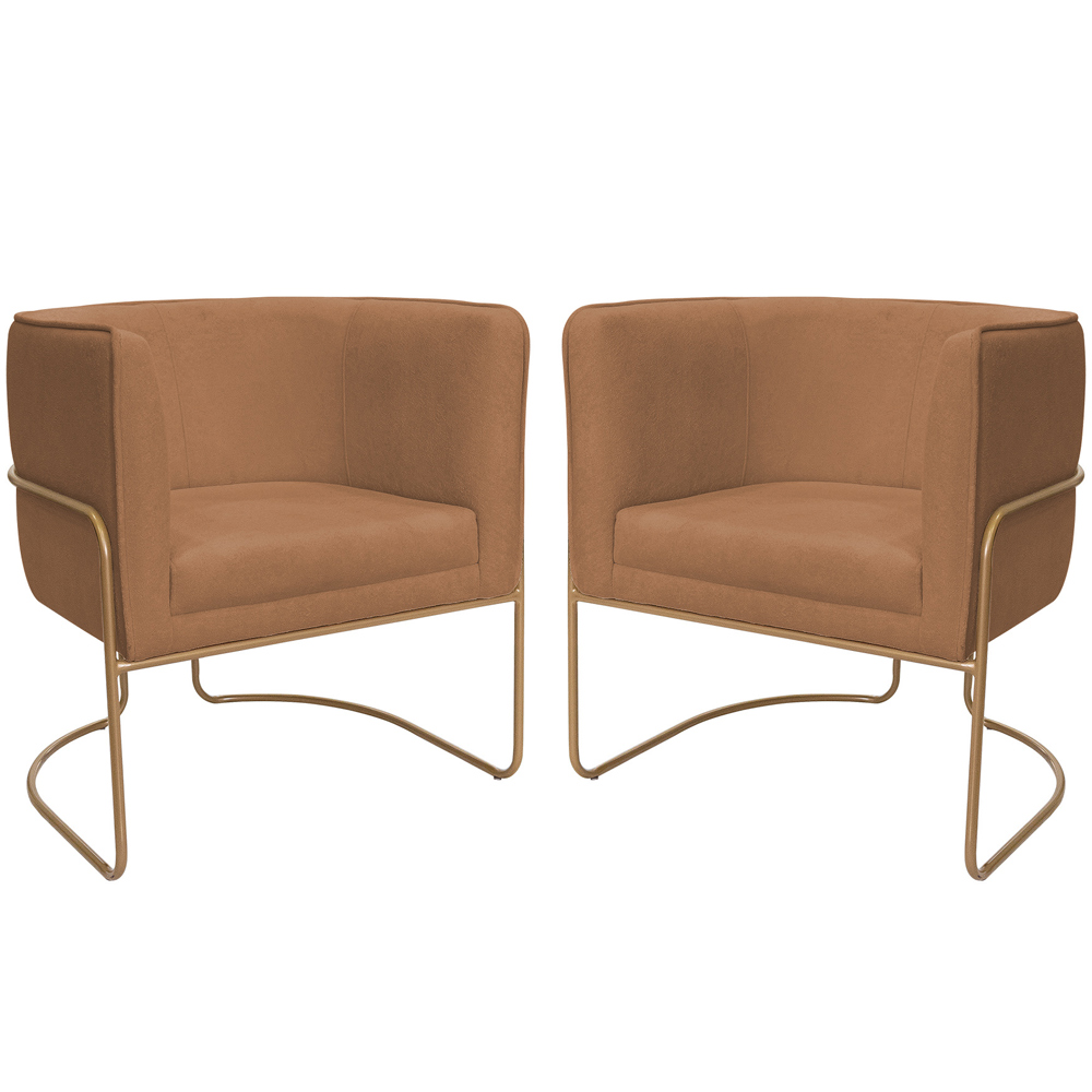 Kit 02 Poltronas Decorativas Betina Base Aço Ouro Fosco Bouclé Terracota - Nexta Casa