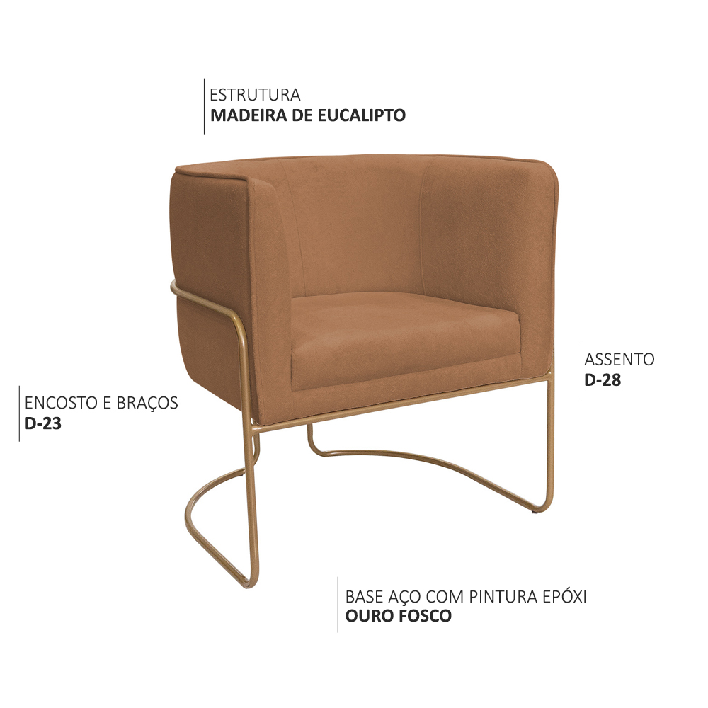 Kit 02 Poltronas Decorativas Betina Base Aço Ouro Fosco Bouclé Terracota - Nexta Casa