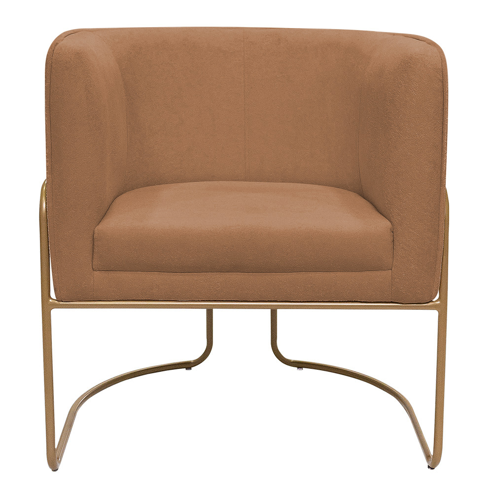 Kit 02 Poltronas Decorativas Betina Base Aço Ouro Fosco Bouclé Terracota - Nexta Casa