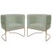 Kit 02 Poltronas Decorativas Betina Base Aço Ouro Fosco Bouclé Verde Claro - Nexta Casa