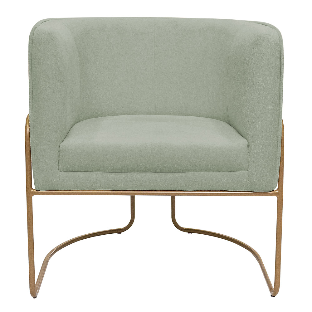 Kit 02 Poltronas Decorativas Betina Base Aço Ouro Fosco Bouclé Verde Claro - Nexta Casa