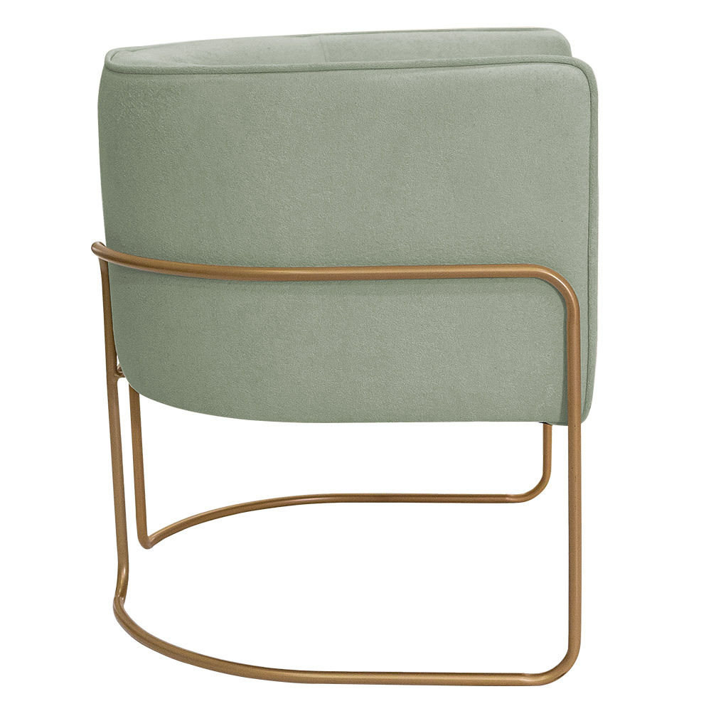 Kit 02 Poltronas Decorativas Betina Base Aço Ouro Fosco Bouclé Verde Claro - Nexta Casa
