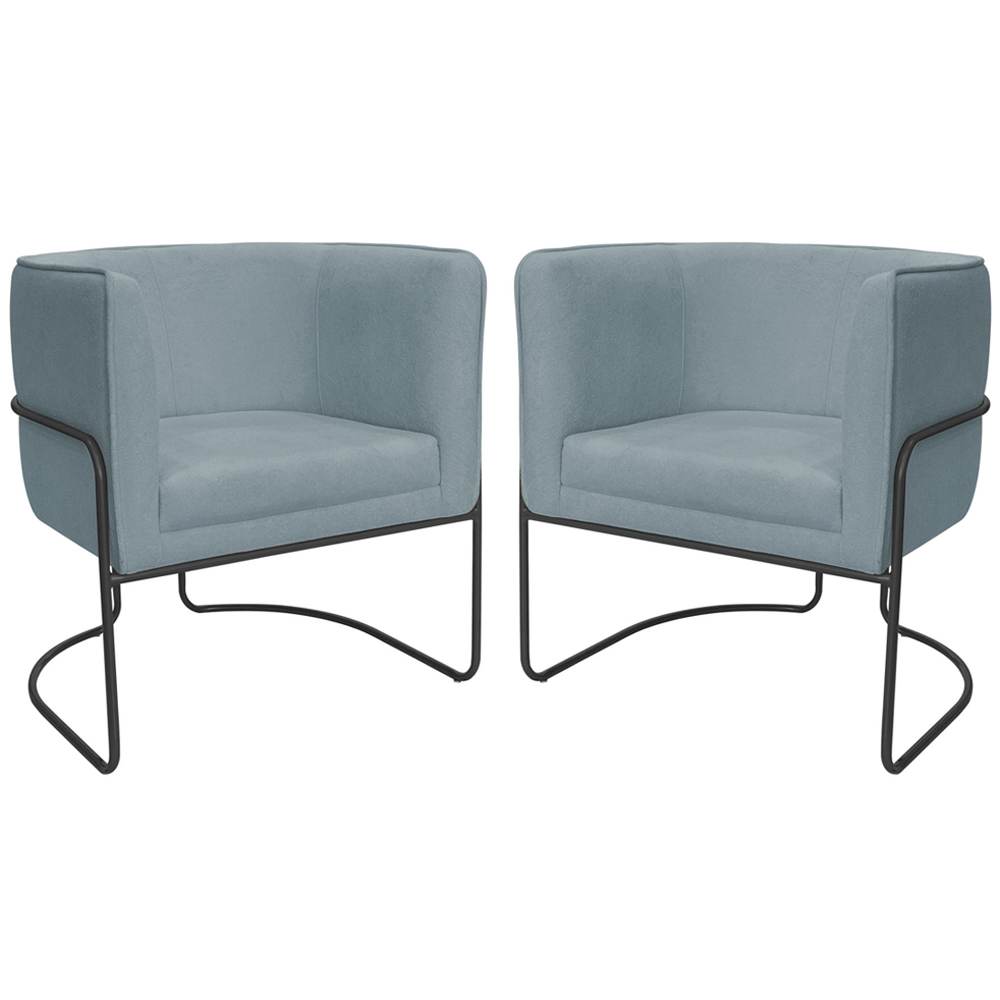 Kit 02 Poltronas Decorativas Betina Base Aço Preto Bouclé Azul Claro - Nexta Casa