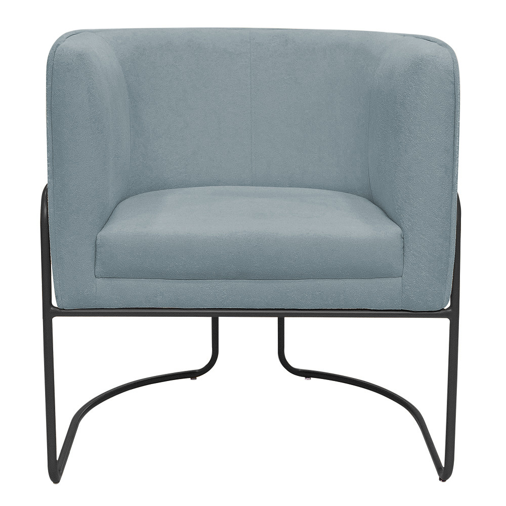 Kit 02 Poltronas Decorativas Betina Base Aço Preto Bouclé Azul Claro - Nexta Casa