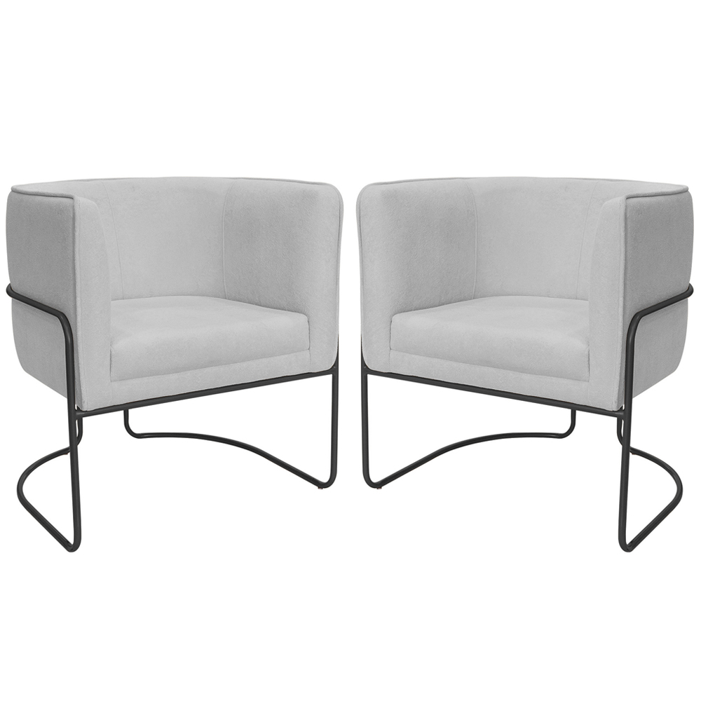 Kit 02 Poltronas Decorativas Betina Base Aço Preto Bouclé Cinza Claro - Nexta Casa