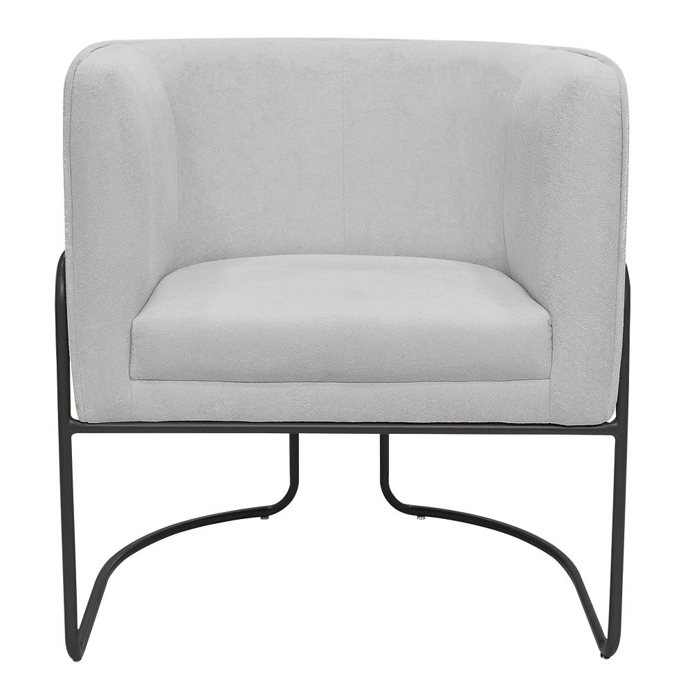 Kit 02 Poltronas Decorativas Betina Base Aço Preto Bouclé Cinza Claro - Nexta Casa