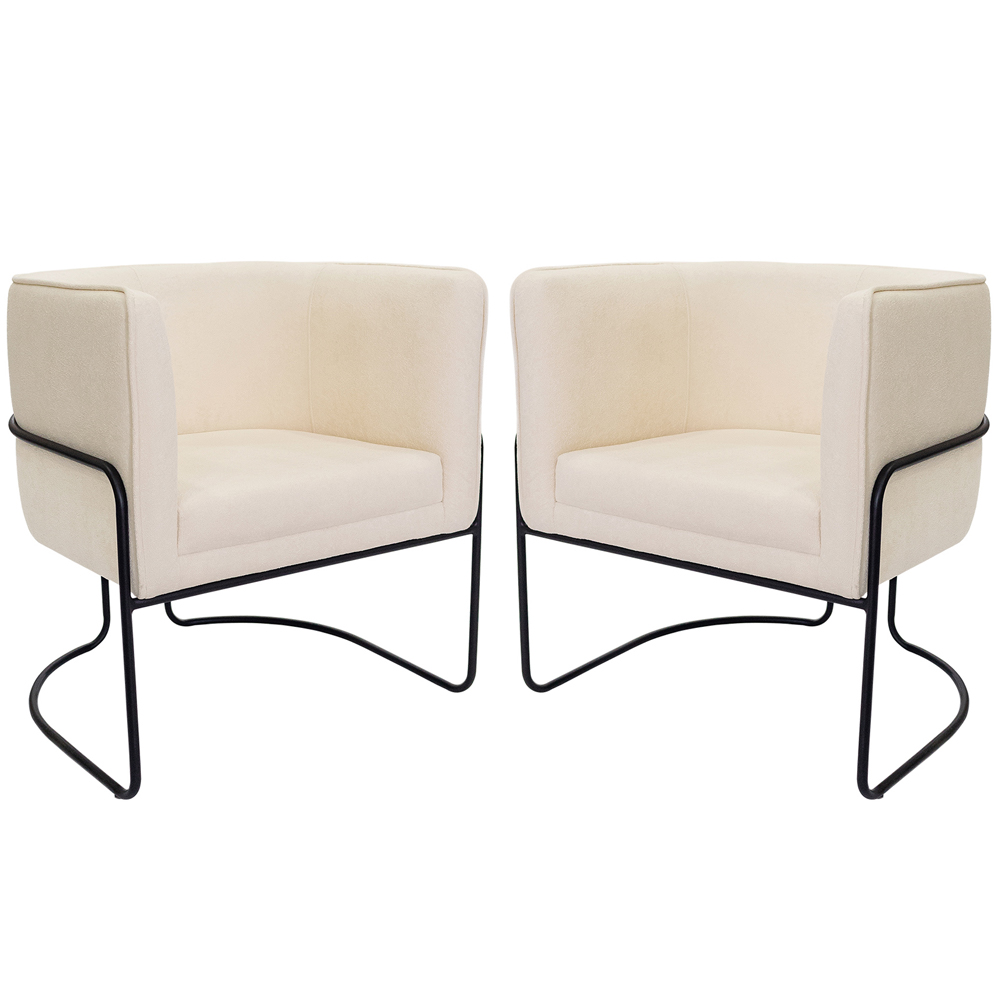 Kit 02 Poltronas Decorativas Betina Base Aço Preto Bouclé Off White - Nexta Casa