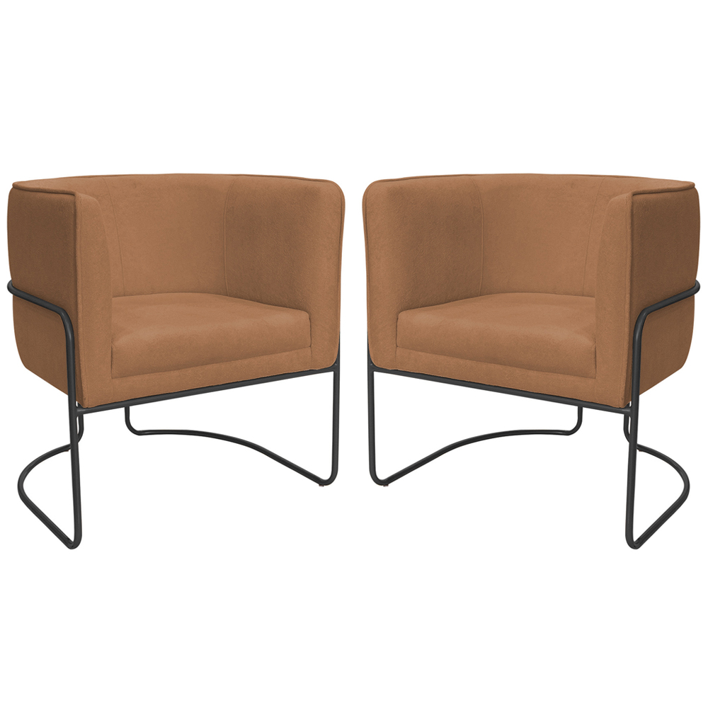 Kit 02 Poltronas Decorativas Betina Base Aço Preto Bouclé Terracota - Nexta Casa
