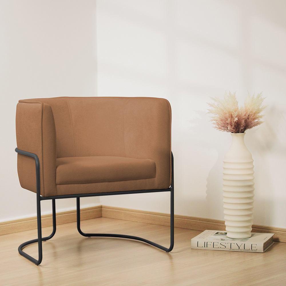 Kit 02 Poltronas Decorativas Betina Base Aço Preto Bouclé Terracota - Nexta Casa