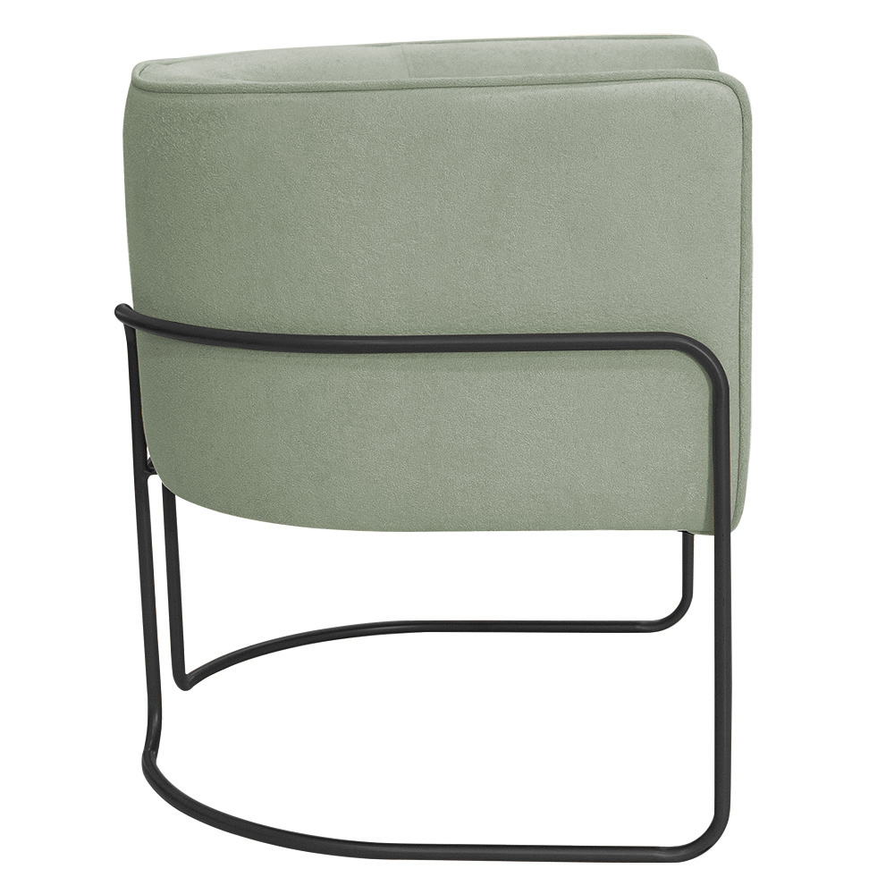 Kit 02 Poltronas Decorativas Betina Base Aço Preto Bouclé Verde Claro - Nexta Casa