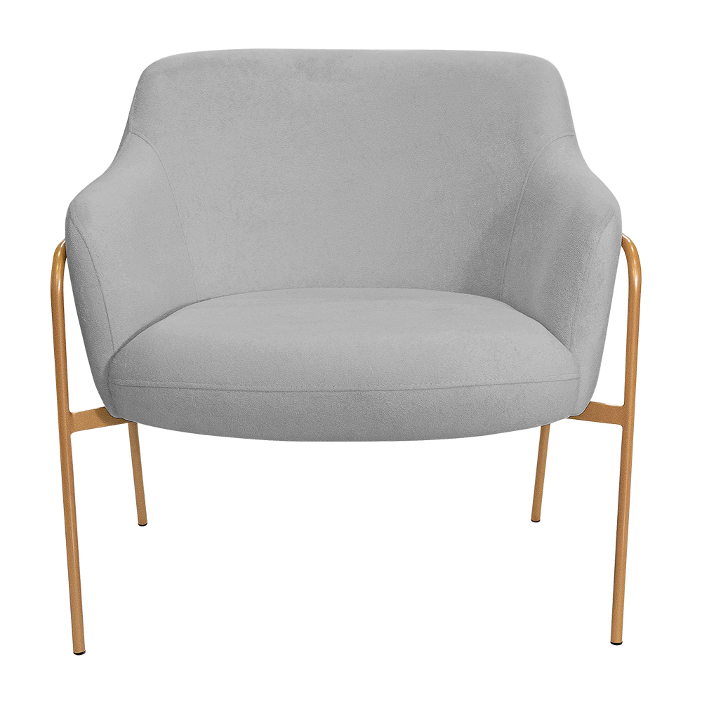 Kit 02 Poltronas Decorativas Jade Base Aço Ouro Fosco Bouclé Cinza Claro - Nexta Casa