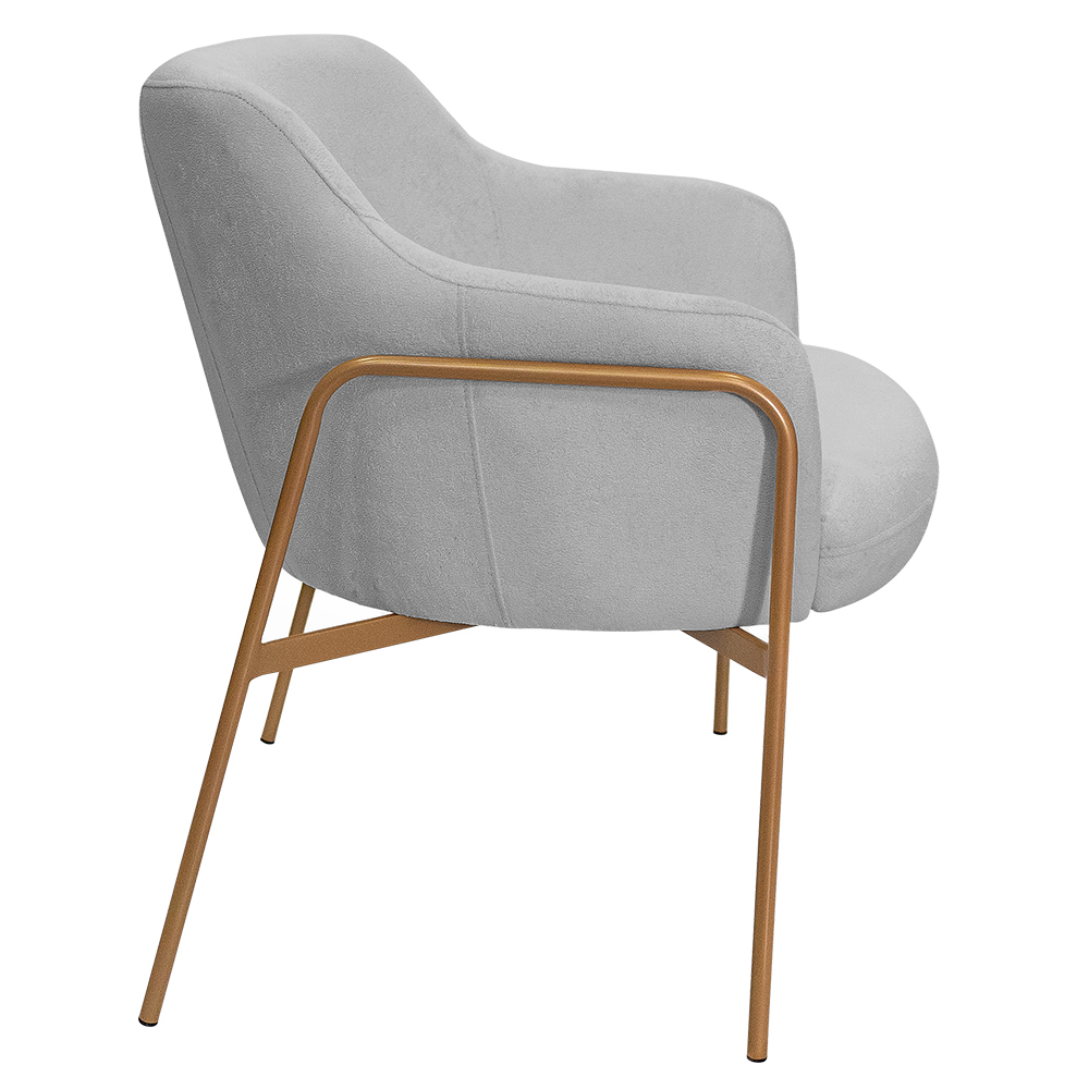 Kit 02 Poltronas Decorativas Jade Base Aço Ouro Fosco Bouclé Cinza Claro - Nexta Casa