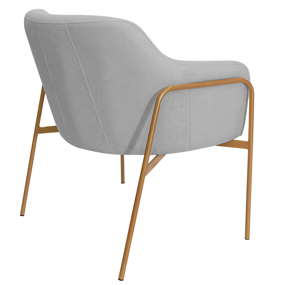 Kit 02 Poltronas Decorativas Jade Base Aço Ouro Fosco Bouclé Cinza Claro - Nexta Casa