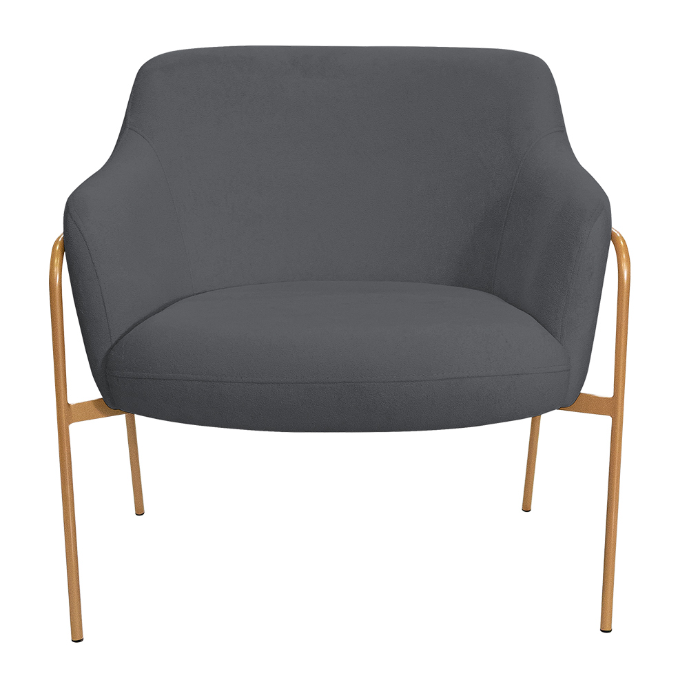 Kit 02 Poltronas Decorativas Jade Base Aço Ouro Fosco Bouclé Grafite - Nexta Casa