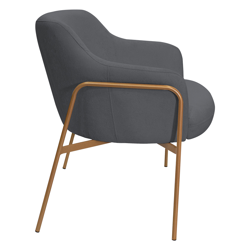 Kit 02 Poltronas Decorativas Jade Base Aço Ouro Fosco Bouclé Grafite - Nexta Casa