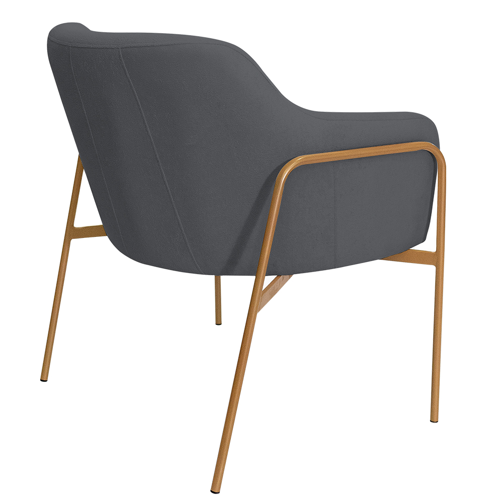 Kit 02 Poltronas Decorativas Jade Base Aço Ouro Fosco Bouclé Grafite - Nexta Casa