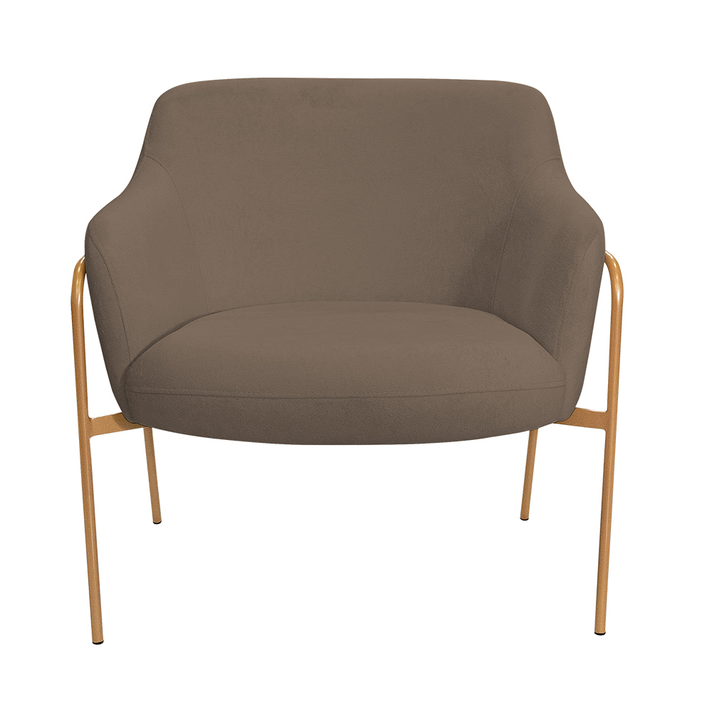 Kit 02 Poltronas Decorativas Jade Base Aço Ouro Fosco Bouclé Marrom - Nexta Casa
