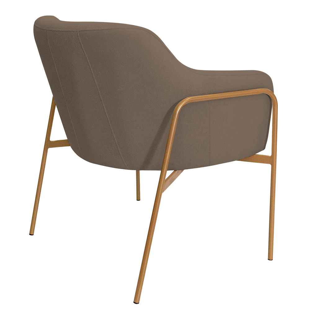 Kit 02 Poltronas Decorativas Jade Base Aço Ouro Fosco Bouclé Marrom - Nexta Casa