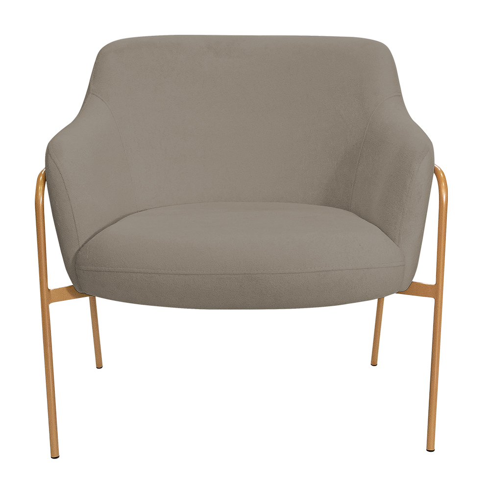Kit 02 Poltronas Decorativas Jade Base Aço Ouro Fosco Bouclé Marrom Claro - Nexta Casa