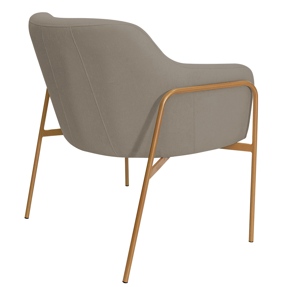 Kit 02 Poltronas Decorativas Jade Base Aço Ouro Fosco Bouclé Marrom Claro - Nexta Casa