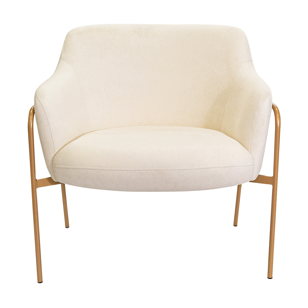 Kit 02 Poltronas Decorativas Jade Base Aço Ouro Fosco Bouclé Off White - Nexta Casa