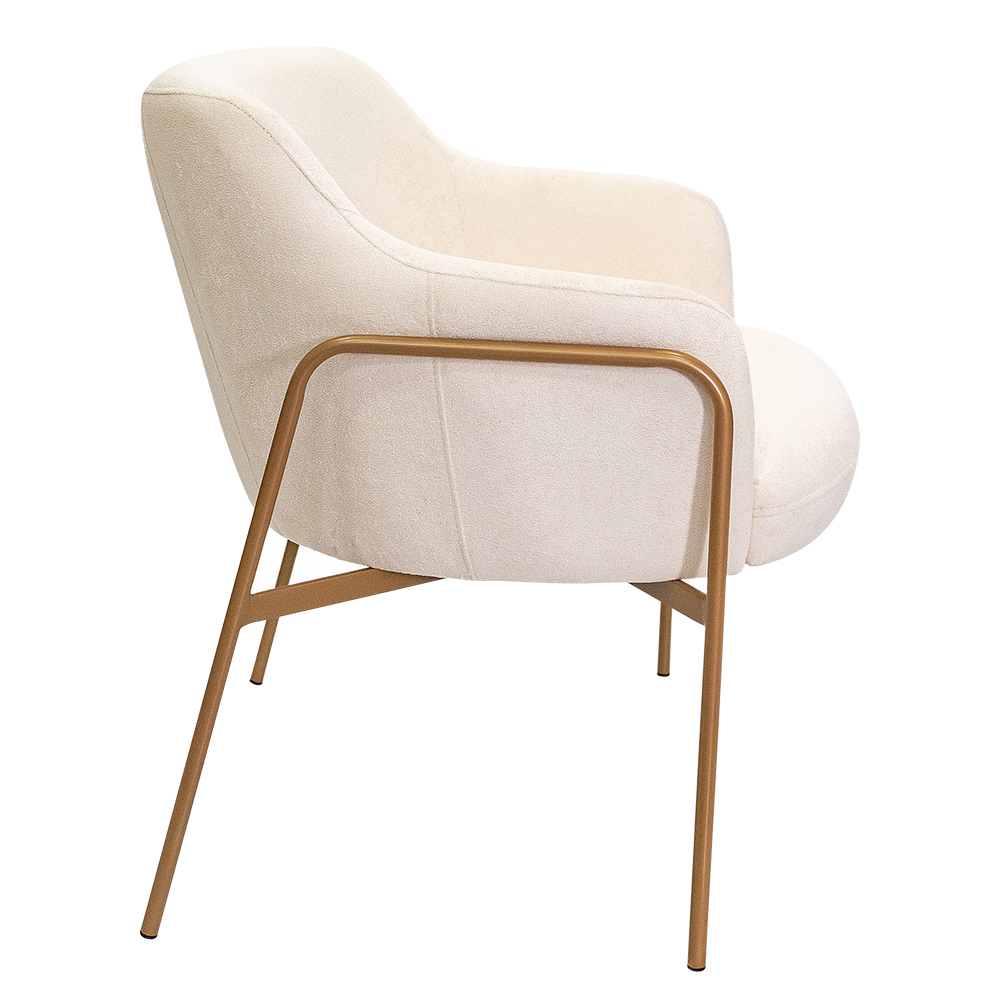 Kit 02 Poltronas Decorativas Jade Base Aço Ouro Fosco Bouclé Off White - Nexta Casa