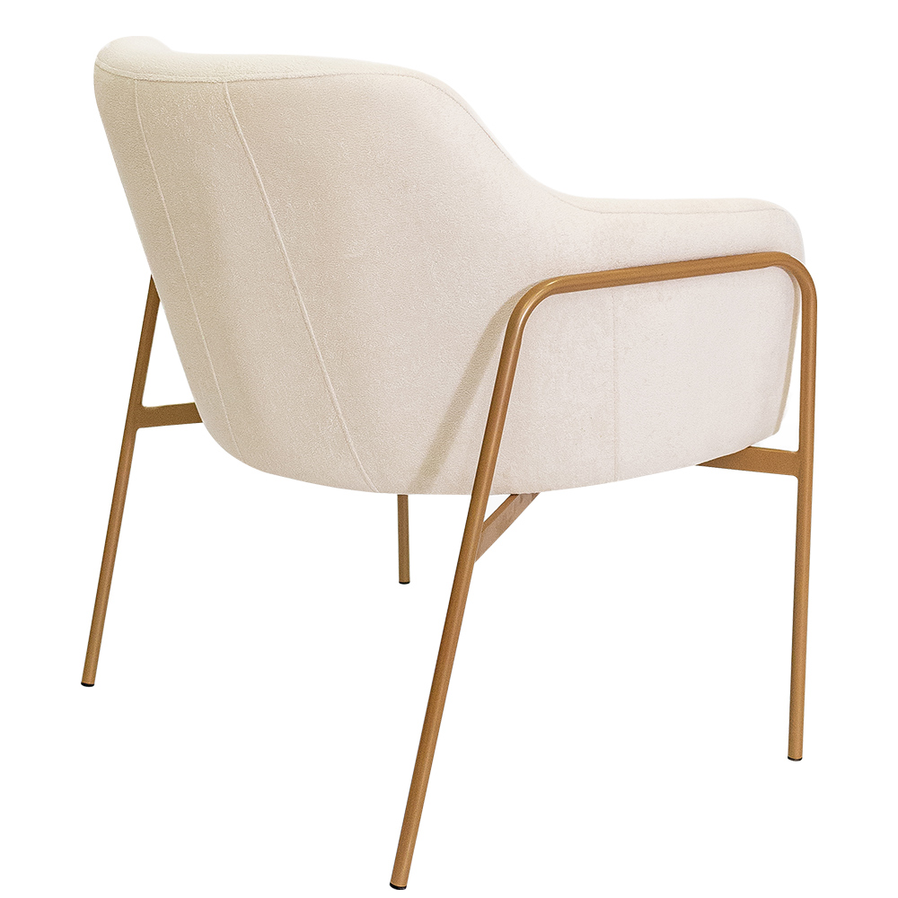 Kit 02 Poltronas Decorativas Jade Base Aço Ouro Fosco Bouclé Off White - Nexta Casa