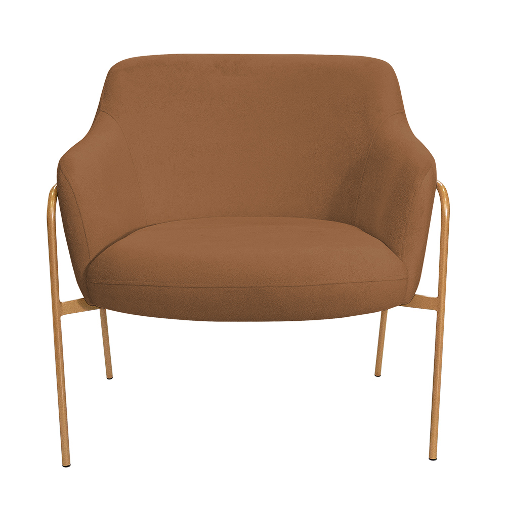 Kit 02 Poltronas Decorativas Jade Base Aço Ouro Fosco Bouclé Terracota - Nexta Casa