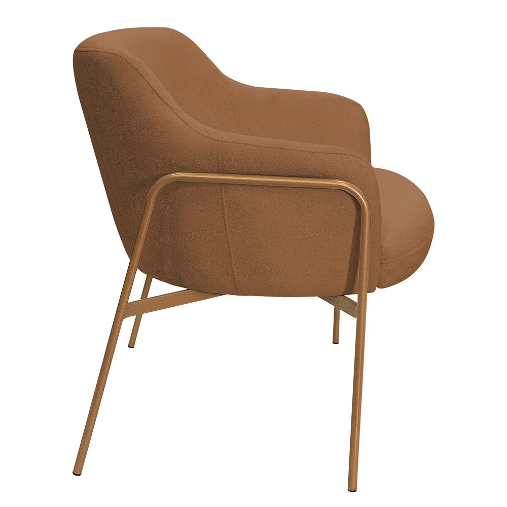 Kit 02 Poltronas Decorativas Jade Base Aço Ouro Fosco Bouclé Terracota - Nexta Casa