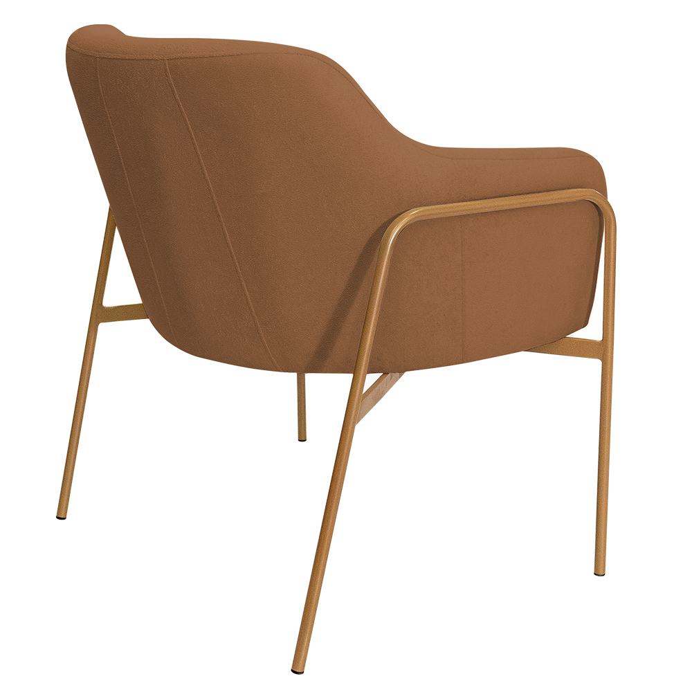 Kit 02 Poltronas Decorativas Jade Base Aço Ouro Fosco Bouclé Terracota - Nexta Casa