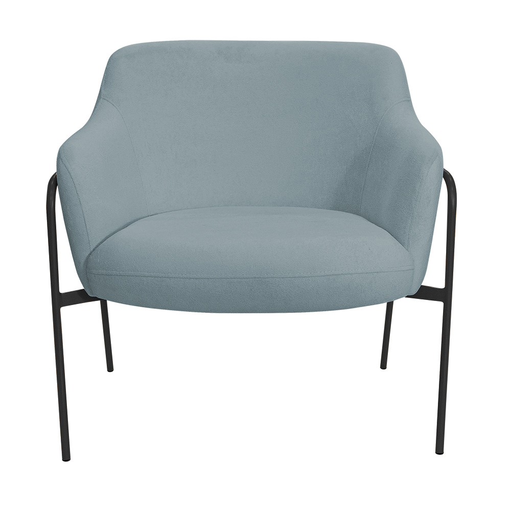 Kit 02 Poltronas Decorativas Jade Base Aço Preto Bouclé Azul Claro - Nexta Casa