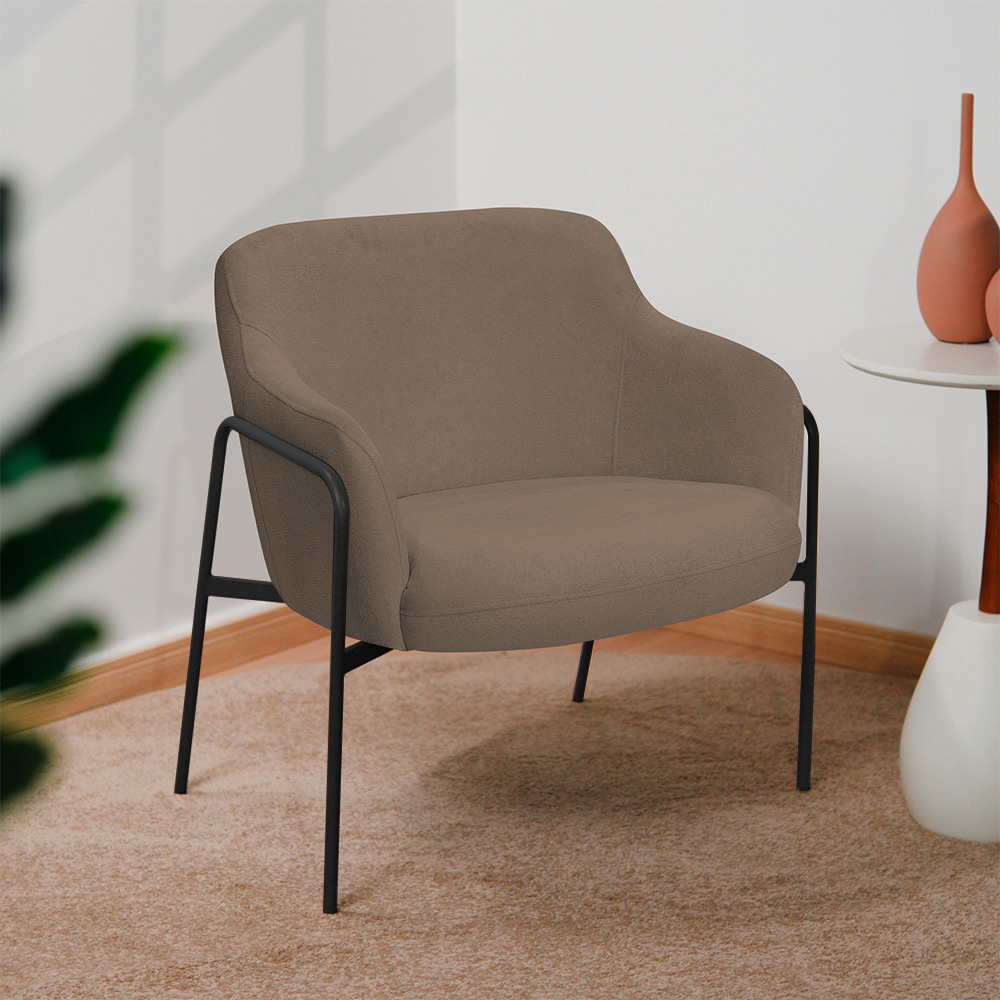 Kit 02 Poltronas Decorativas Jade Base Aço Preto Bouclé Marrom - Nexta Casa