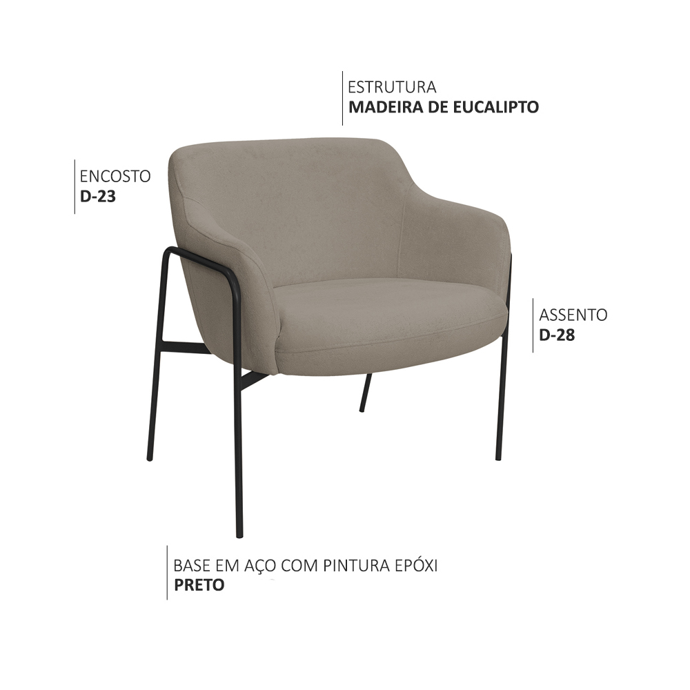 Kit 02 Poltronas Decorativas Jade Base Aço Preto Bouclé Marrom Claro - Nexta Casa