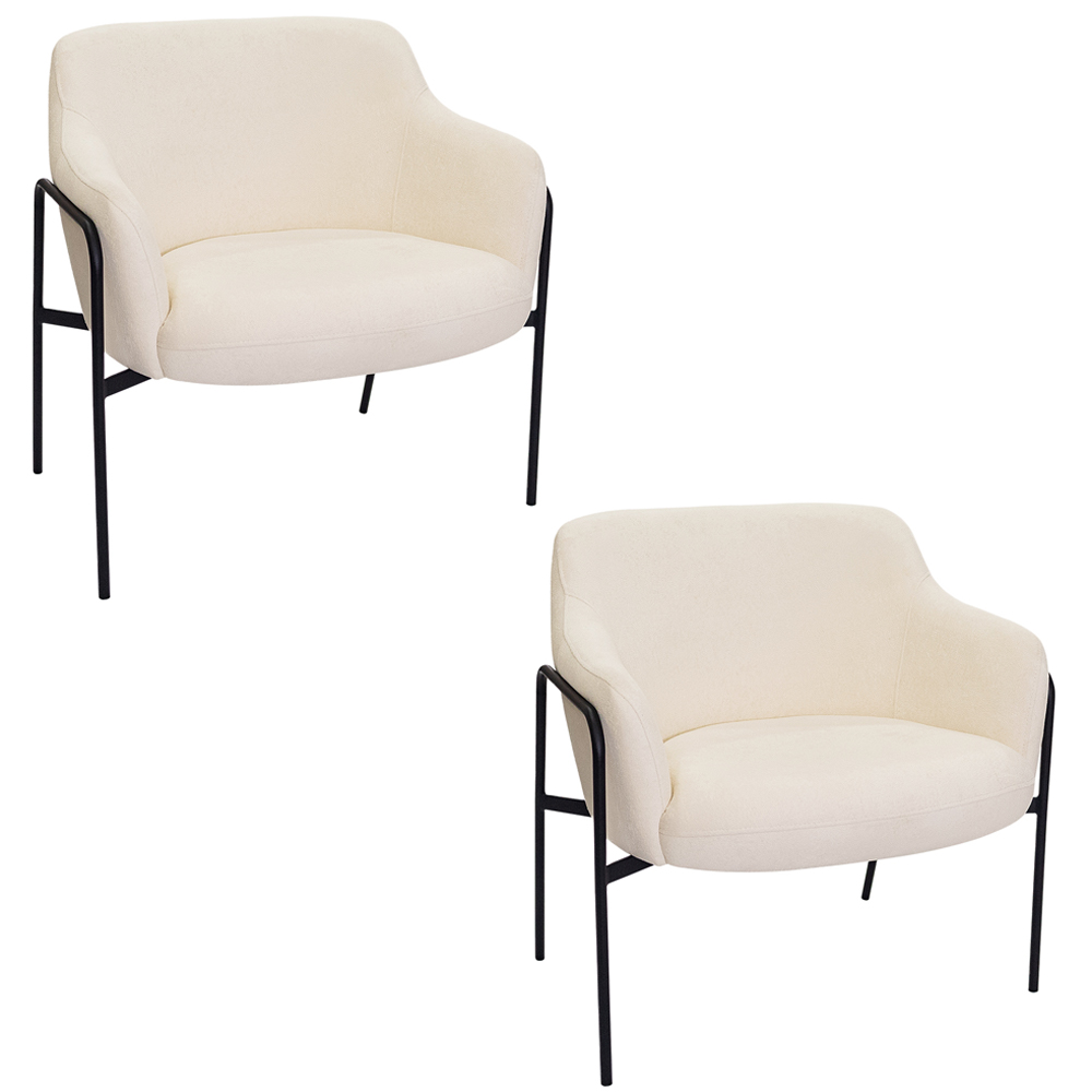 Kit 02 Poltronas Decorativas Jade Base Aço Preto Bouclé Off White - Nexta Casa
