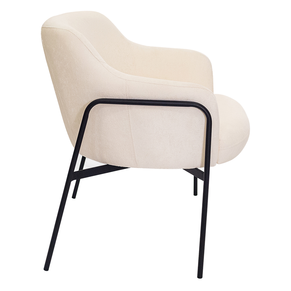 Kit 02 Poltronas Decorativas Jade Base Aço Preto Bouclé Off White - Nexta Casa