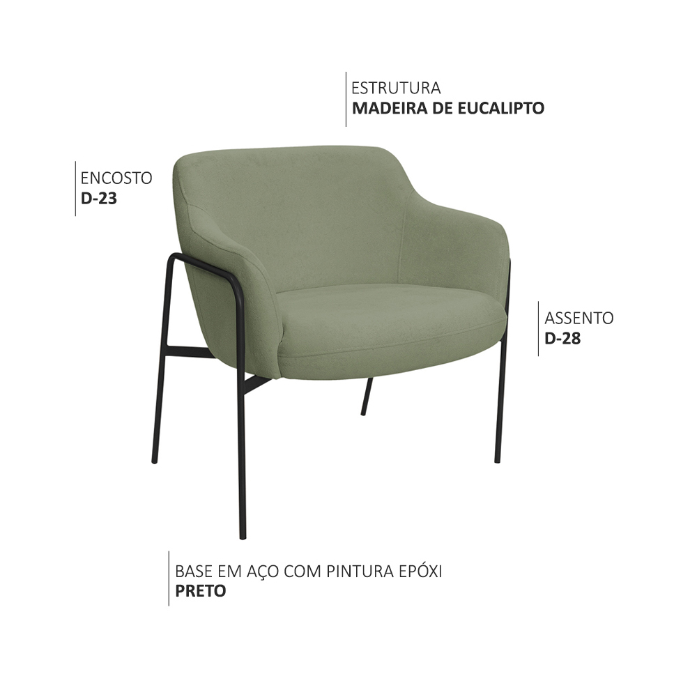 Kit 02 Poltronas Decorativas Jade Base Aço Preto Bouclé Verde - Nexta Casa