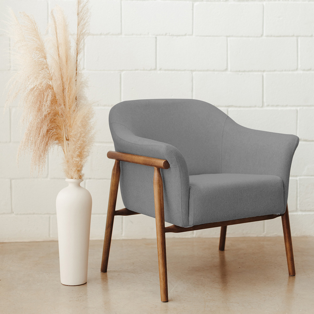 Kit 02 Poltronas Luna Base Madeira Poliéster Cinza - Nexta Casa