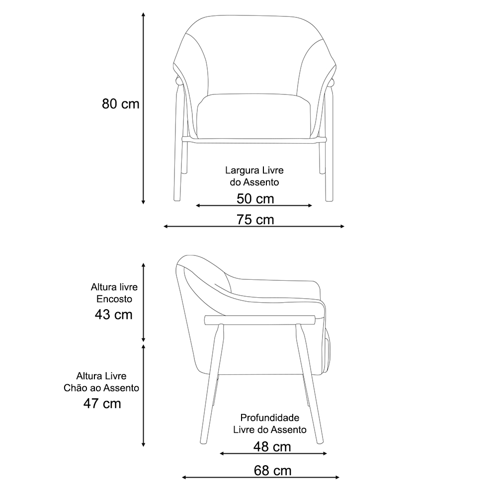 Kit 02 Poltronas Luna Base Madeira Poliéster Cinza - Nexta Casa
