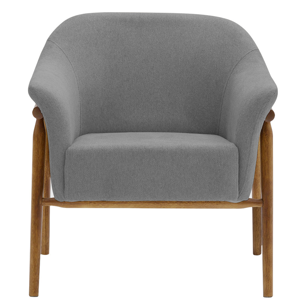 Kit 02 Poltronas Luna Base Madeira Poliéster Cinza - Nexta Casa