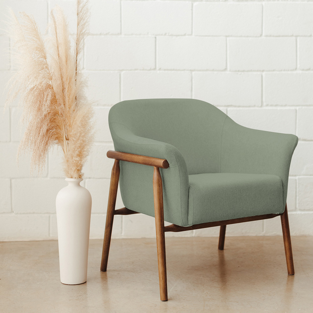 Kit 02 Poltronas Luna Base Madeira Poliéster Verde - Nexta Casa