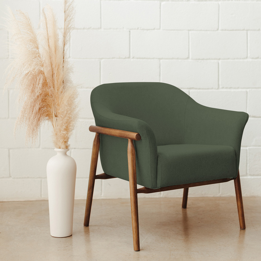 Kit 02 Poltronas Luna Base Madeira Poliéster Verde Musgo - Nexta Casa