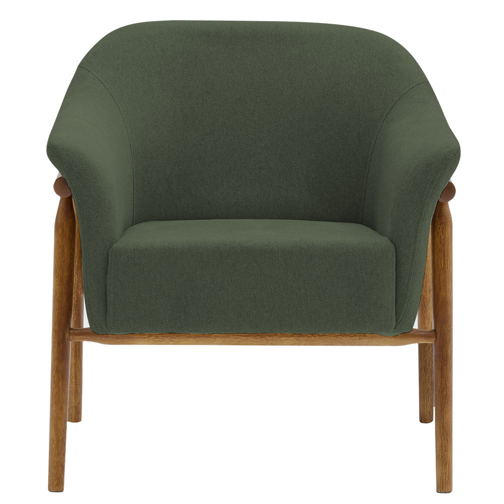 Kit 02 Poltronas Luna Base Madeira Poliéster Verde Musgo - Nexta Casa