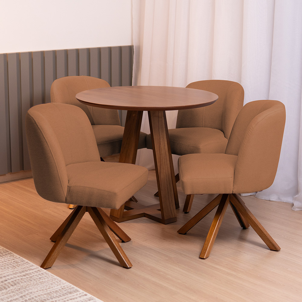 Kit 04 Cadeiras De Jantar Cléo Base Giromad Linho Terracota - Nexta Casa